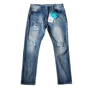 Men’s Paint Splatter Super Stretch Skinny Jeans 34x30